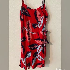 EXPRESS Red wrap flower print dress